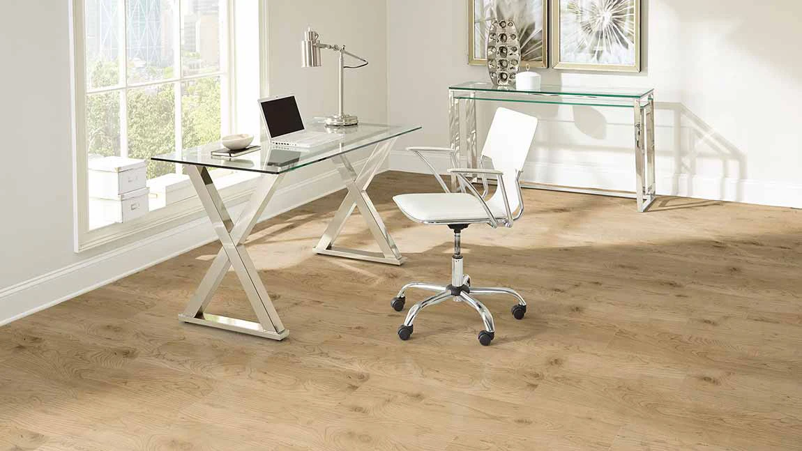 Luxury vinyl flooring in a home office, installation services available